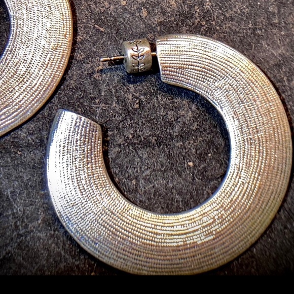 Singred Olsen designer large silver textured surface hoop earrings. About 1.5” - Picture 4 of 10